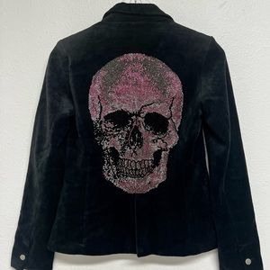Black Velvet Blazer | Large Pink Skull